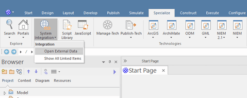 External data tab in Entreprise Architect